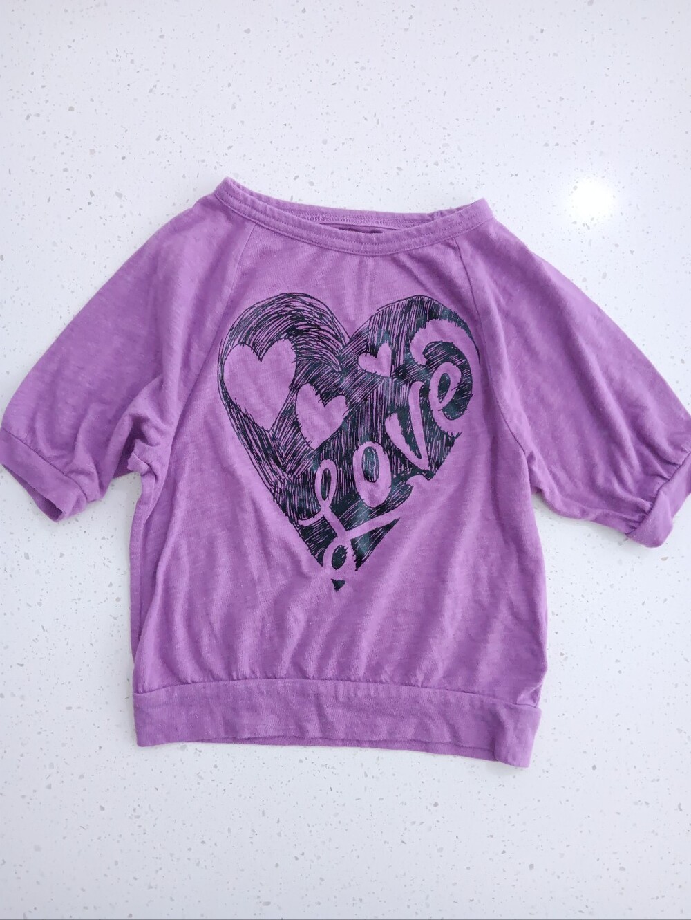 Girls' Purple Short Sleeve Top with Heart Design Size 6X
